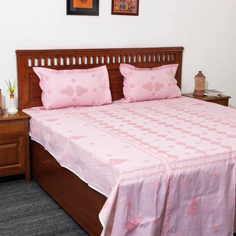 chikankari double bed cover set