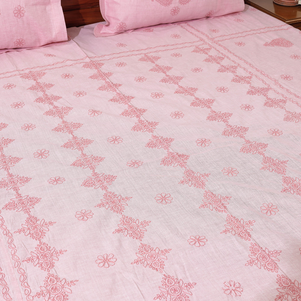 chikankari double bed cover set