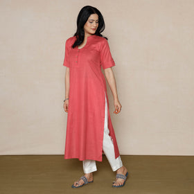  Rayon Dark Pink Linen Viscose Plain Long Kurta 