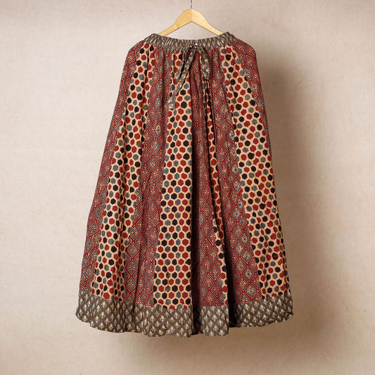 Red - 24 Kali Ajrakh Block Printed Patchwork Cotton Long Skirt