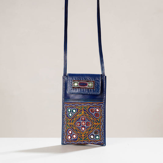 Handcrafted Kutch Embroidery Cotton Leather Mobile Sling Bag