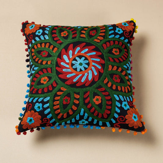 Green - Suzani Embroidery Cotton Cushion Cover (16 x 16 in)