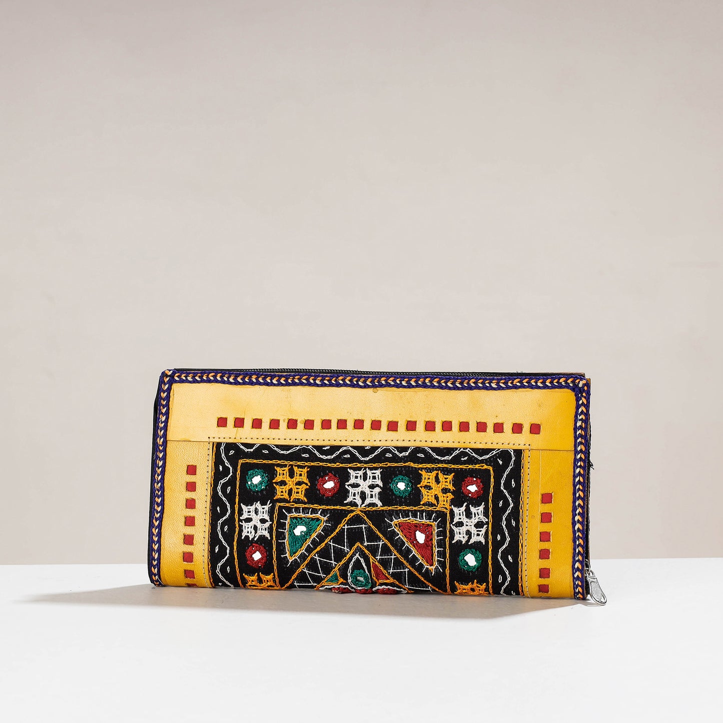 Handcrafted Kutch Embroidery Cotton Leather Wallet