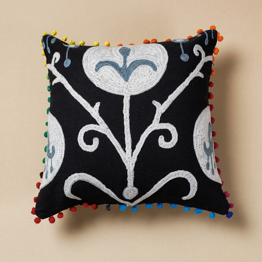 Black - Suzani  Embroidery Cotton Cushion Cover (16 x 16 in)