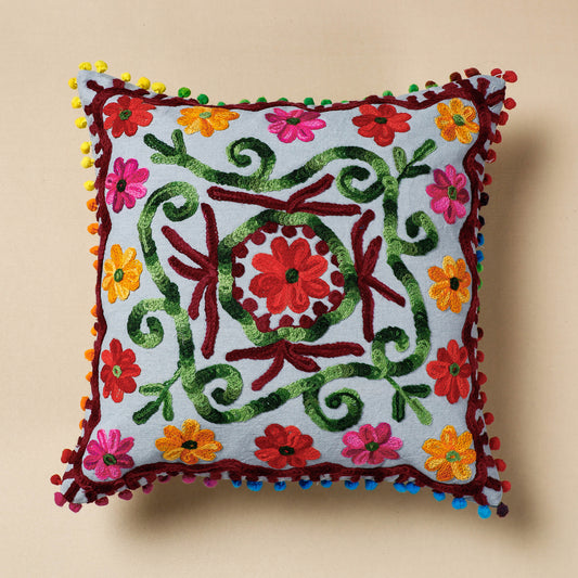 Multicolor - Suzani Embroidery Cotton Cushion Cover (16 x 16 in)