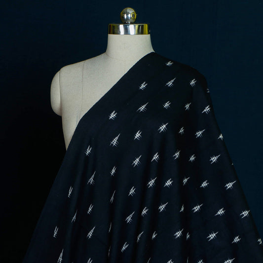 Black With White Motifs Pochampally Double Ikat Handloom Cotton Fabric 07