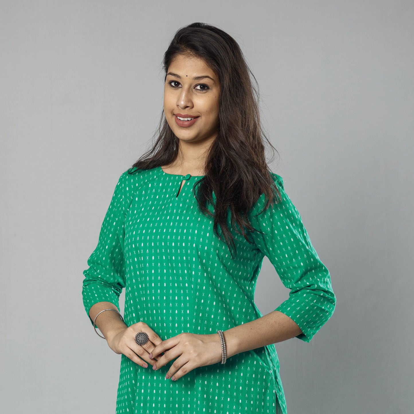 Aqua Green Jacquard Cotton Long Kurta