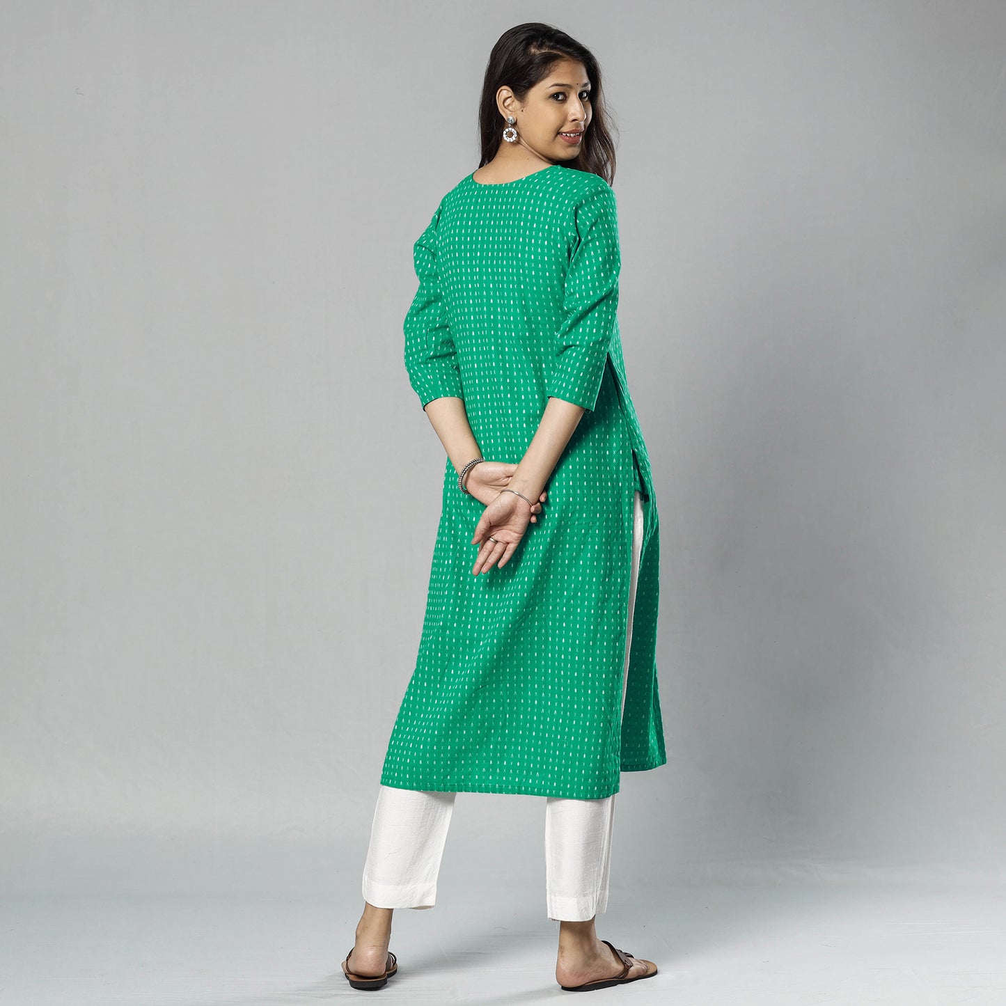 Aqua Green Jacquard Cotton Long Kurta