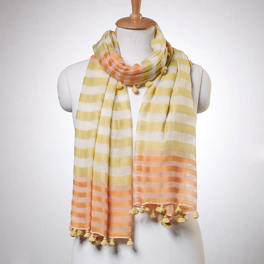 Multicolor - Phulia Weaving Handloom Cotton Stole with Tassels