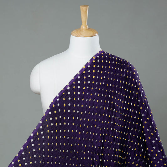 Yellow White Bootis On Purple Kutch Bandhani Tie-Dye Modal Silk Fabric