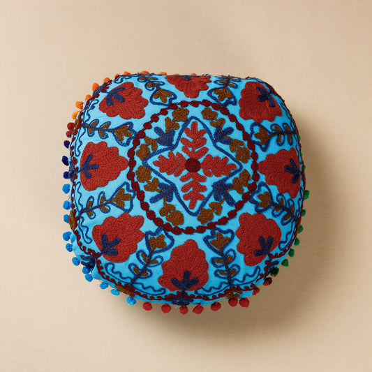 Blue - Suzani Hand Embroidery Cotton Cushion Cover (16 x 16 in)
