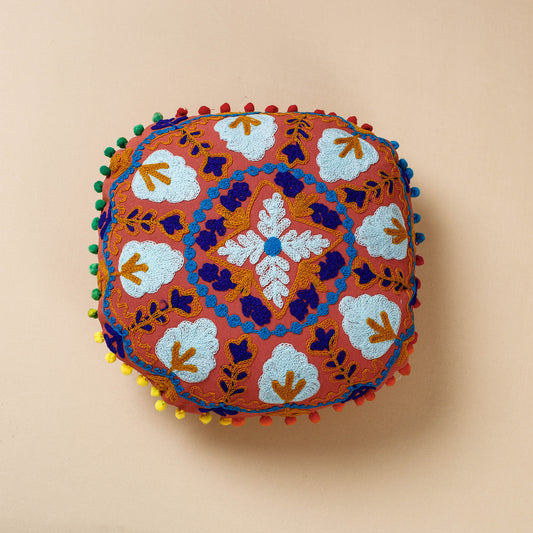 Orange - Suzani Hand Embroidery Cotton Cushion Cover (16 x 16 in)