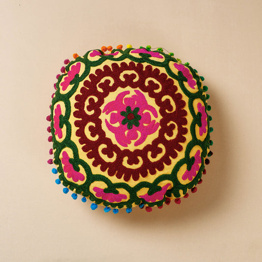 Yellow - Suzani Hand Embroidery Cotton Cushion Cover (16 x 16 in)