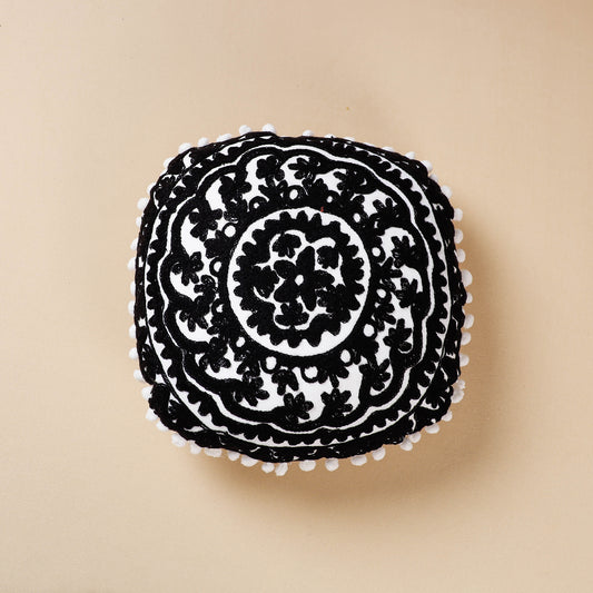 Black - Suzani Hand Embroidery Cotton Cushion Cover (16 x 16 in)