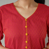 Red - Jacquard Cotton Long Straight Kurta