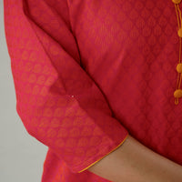 Red - Jacquard Cotton Long Straight Kurta