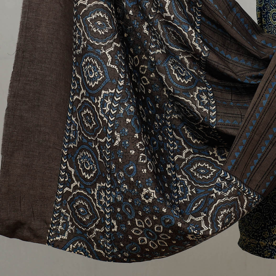 Blue - 3pc Ajrakh Block Printed Cotton Suit Material Set