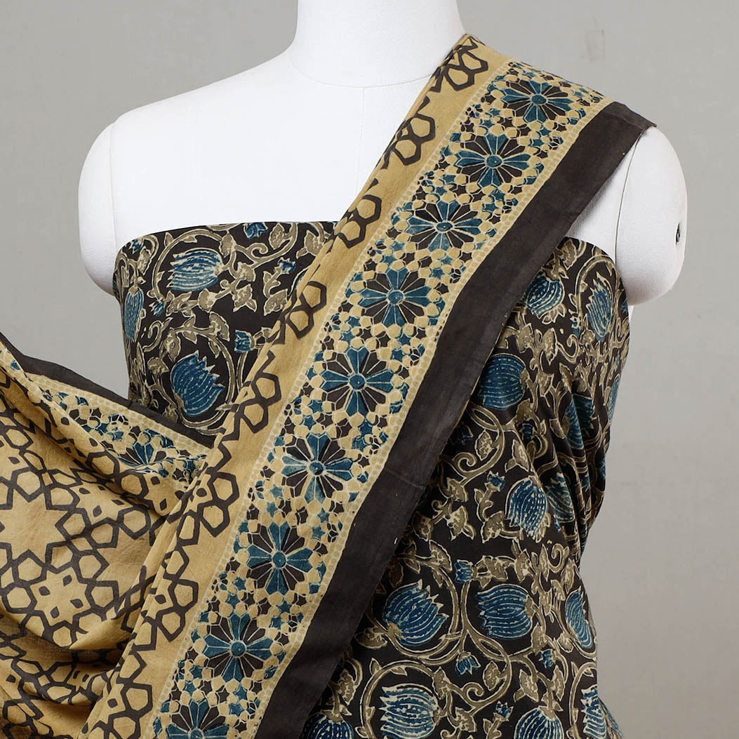 Brown - Sufiyan Khatri Ajrakh Block Printed Cotton 3pc Suit Material Set