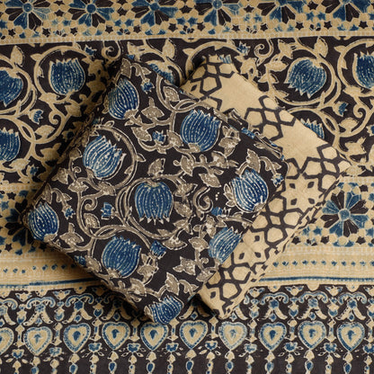 Brown - Sufiyan Khatri Ajrakh Block Printed Cotton 3pc Suit Material Set