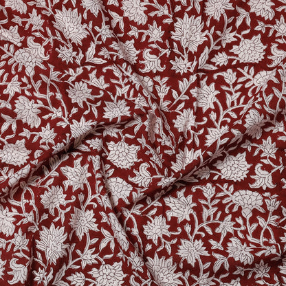 Maroon - Sanganeri Block Printed Cotton Precut Fabric