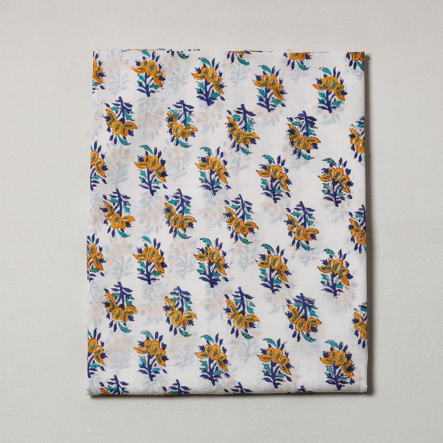 White - Sanganeri Block Printed Cotton Precut Fabric (1.2 meter)