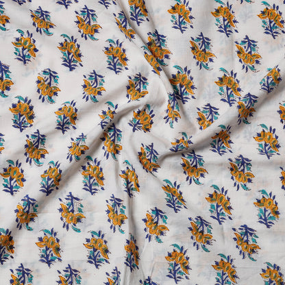 White - Sanganeri Block Printed Cotton Precut Fabric (1.2 meter)