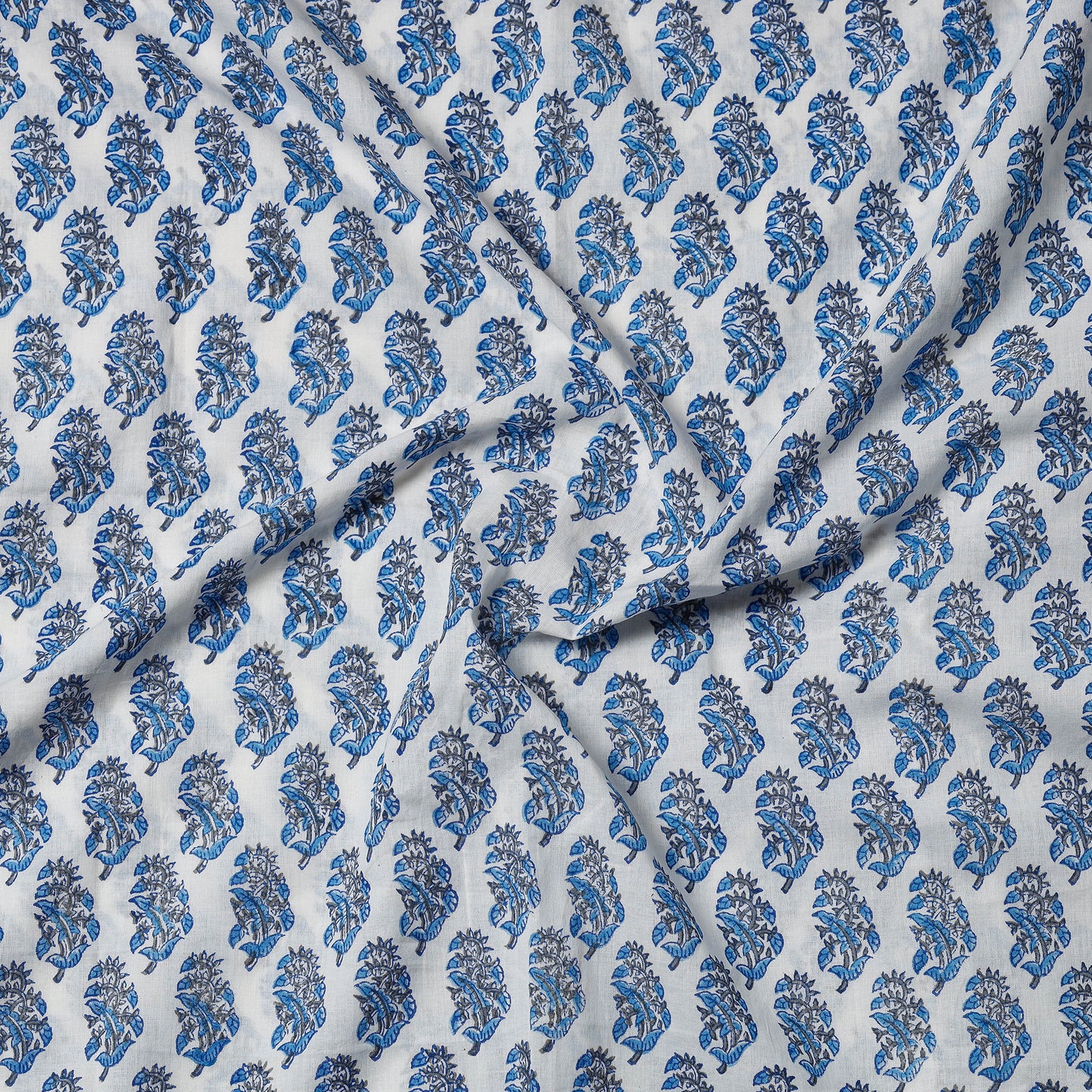 Blue - Sanganeri Block Printed Cotton Precut Fabric (1.6 meter)