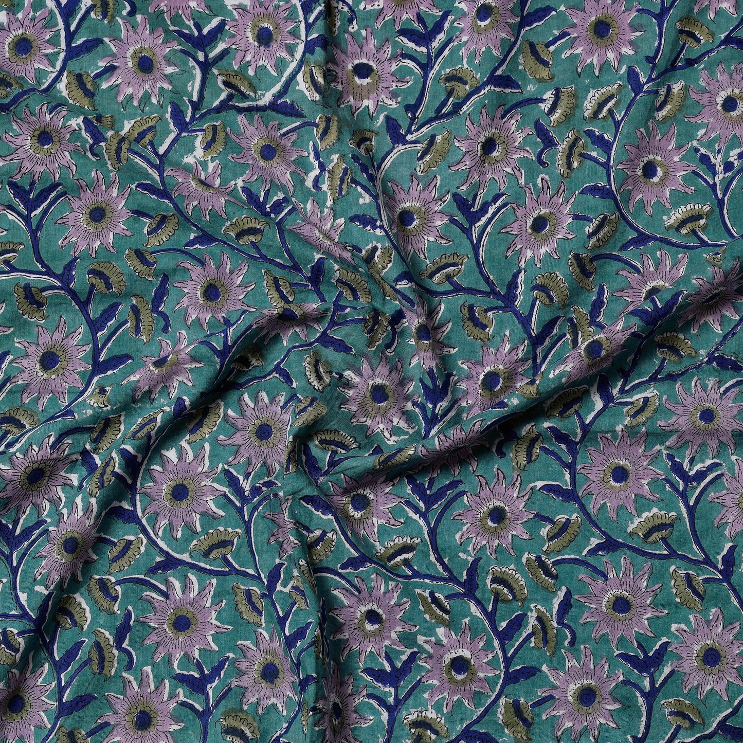 Green - Sanganeri Block Printed Cotton Precut Fabric (1.1 meter)
