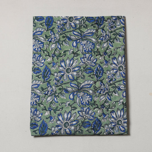 Green - Sanganeri Block Printed Cotton Precut Fabric (1.2 meter)