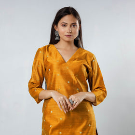  Polka Zari Butta Spun Dupion Silk Long Straight Kurta 03 Online at iTokri.com
