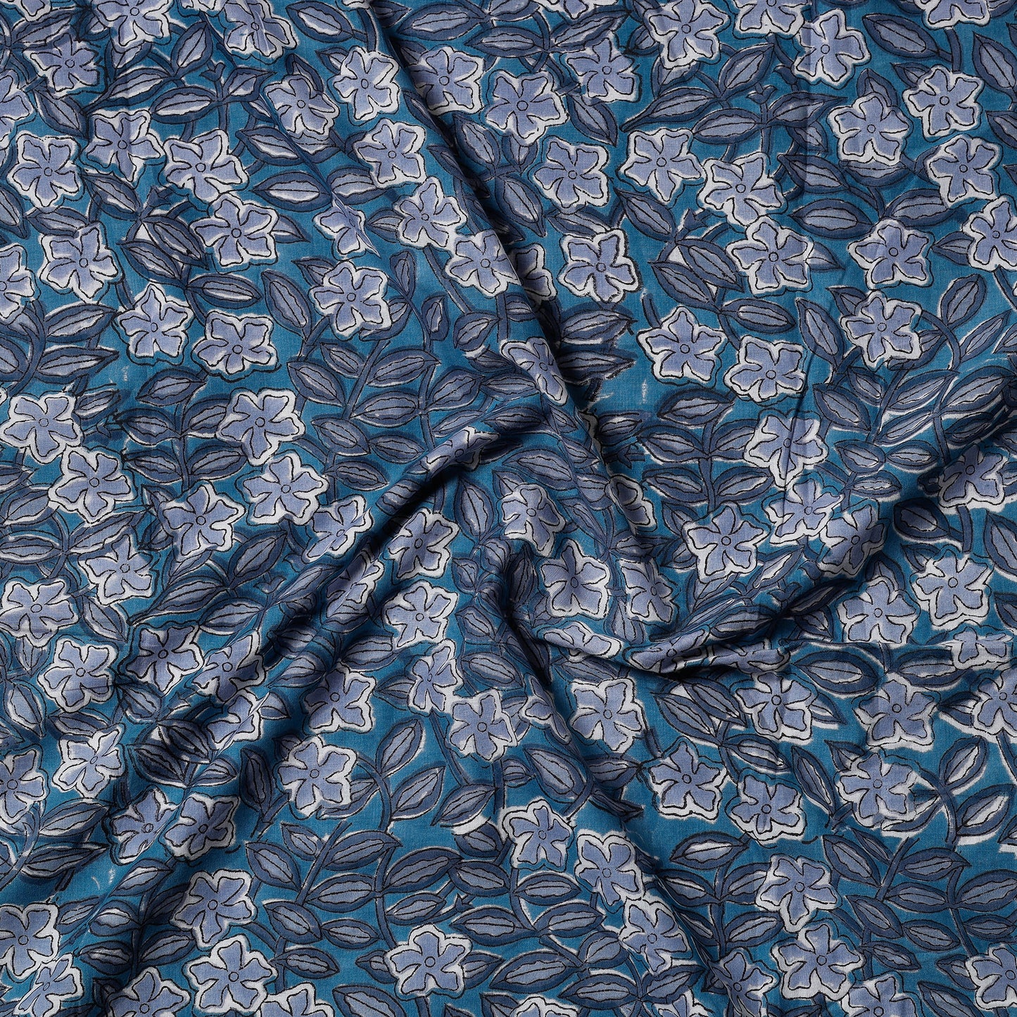 Blue - Sanganeri Block Printed Cotton Precut Fabric (2.6 meter)