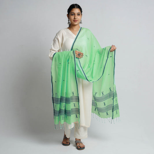 Green - Phulia Bengal Handloom Cotton Dupatta