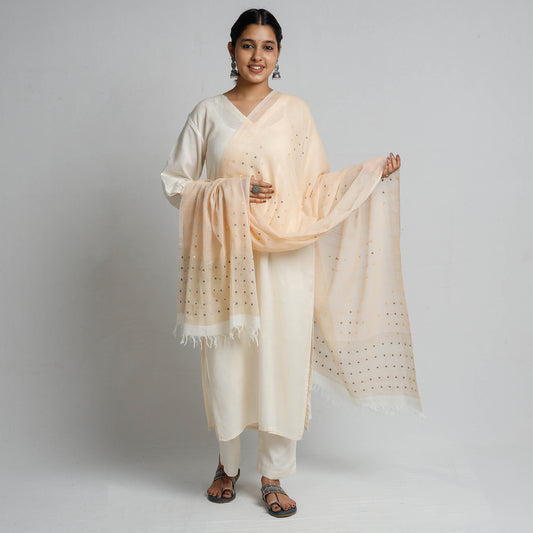 Beige - Phulia Bengal Handloom Cotton Dupatta