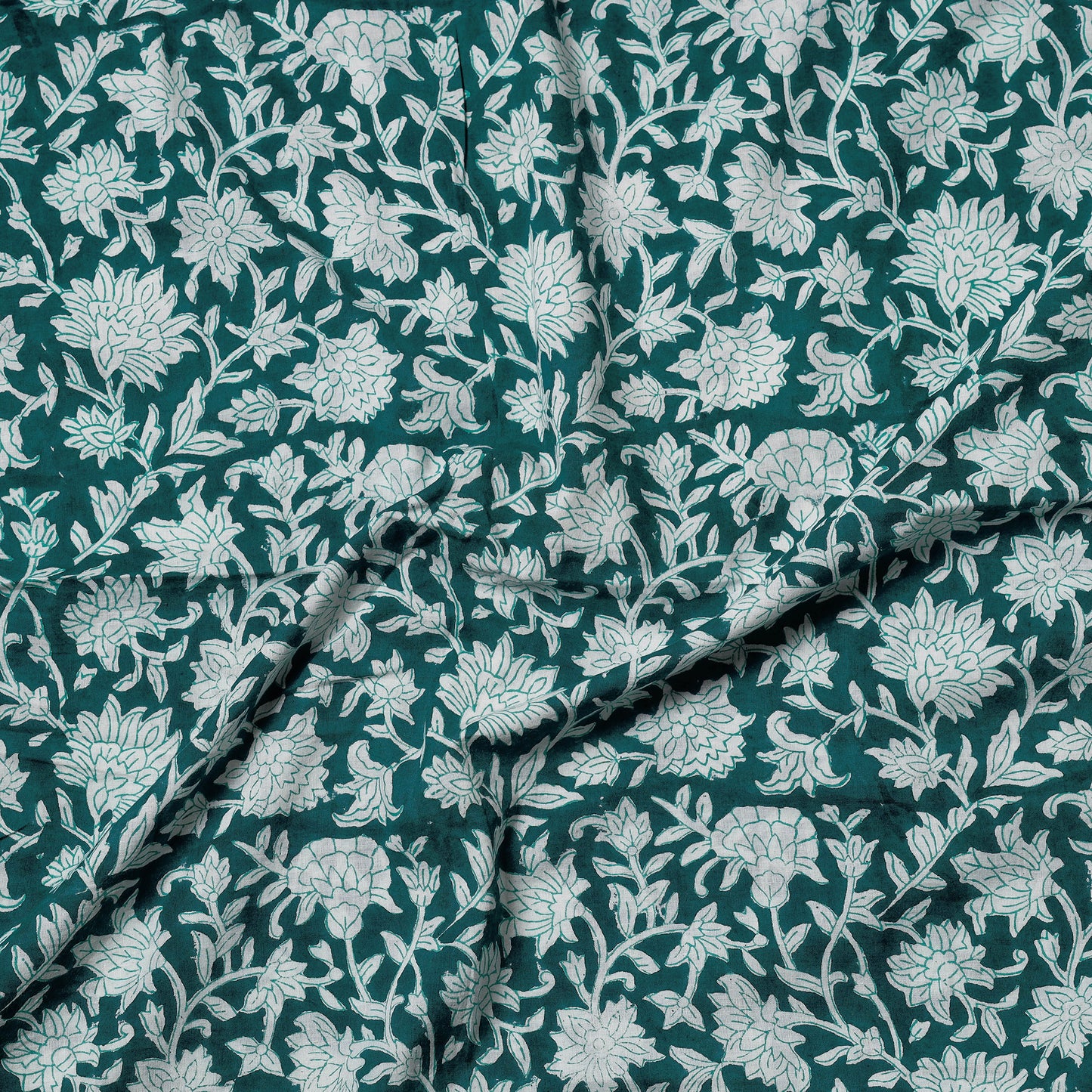 Green - Sanganeri Block Printed Cotton Precut Fabric (1.8 meter)