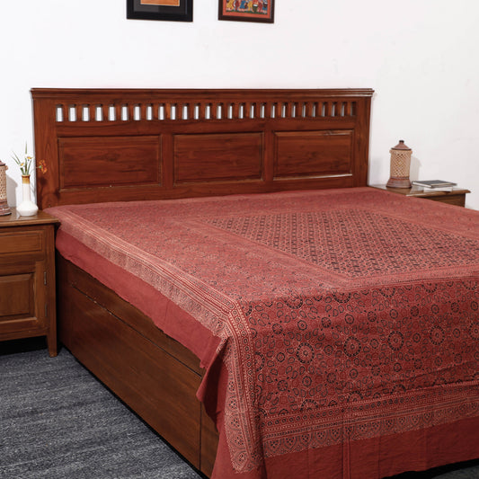 Red - Ajrakh Block Printed Cotton Double Bed Cover (108 x 90 in)
