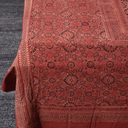 Red - Ajrakh Block Printed Cotton Double Bed Cover (108 x 90 in)