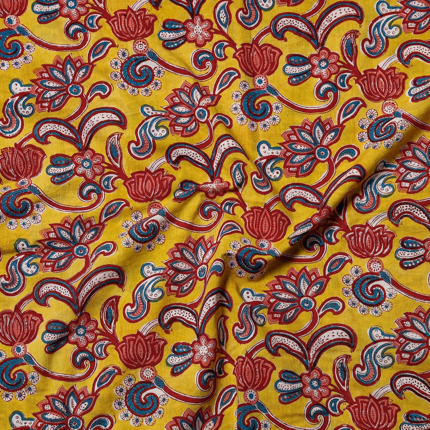 Yellow - Sanganeri Block Printed Cotton Precut Fabric (2.3 meter)