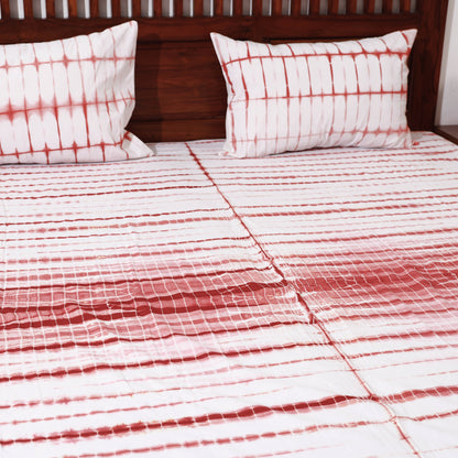 Red - Shibori Tie-Dye Cotton Double Bed Cover with Pillow Covers (108 in x 90 in)