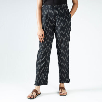 Black - Pochampally Ikat Cotton Tapered Pant for Women