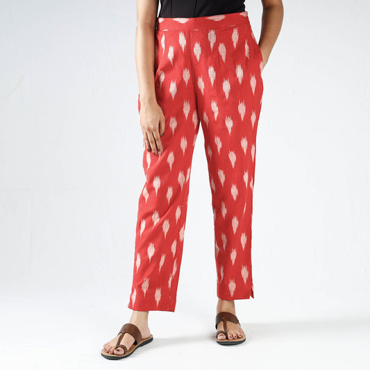 Red - Pochampally Ikat Cotton Tapered Pant for Women