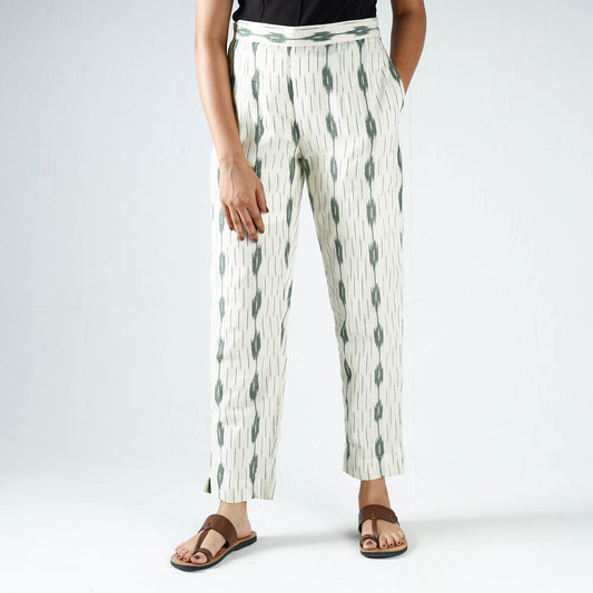 White - Pochampally Ikat Cotton Tapered Pant for Women