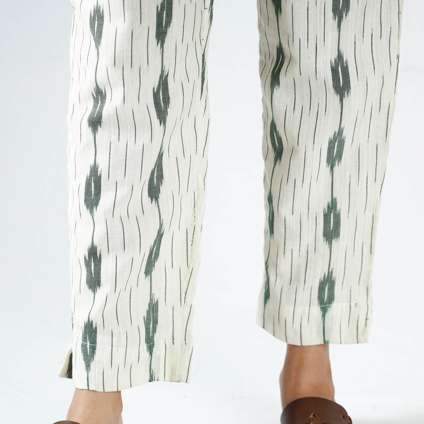 White - Pochampally Ikat Cotton Tapered Pant for Women