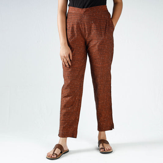 Brown - Pochampally Ikat Cotton Tapered Pant for Women