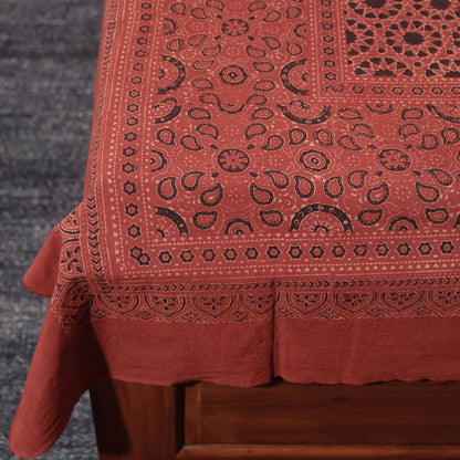 Red - Ajrakh Block Printed Cotton Single Bed Cover (90 x 60 in)