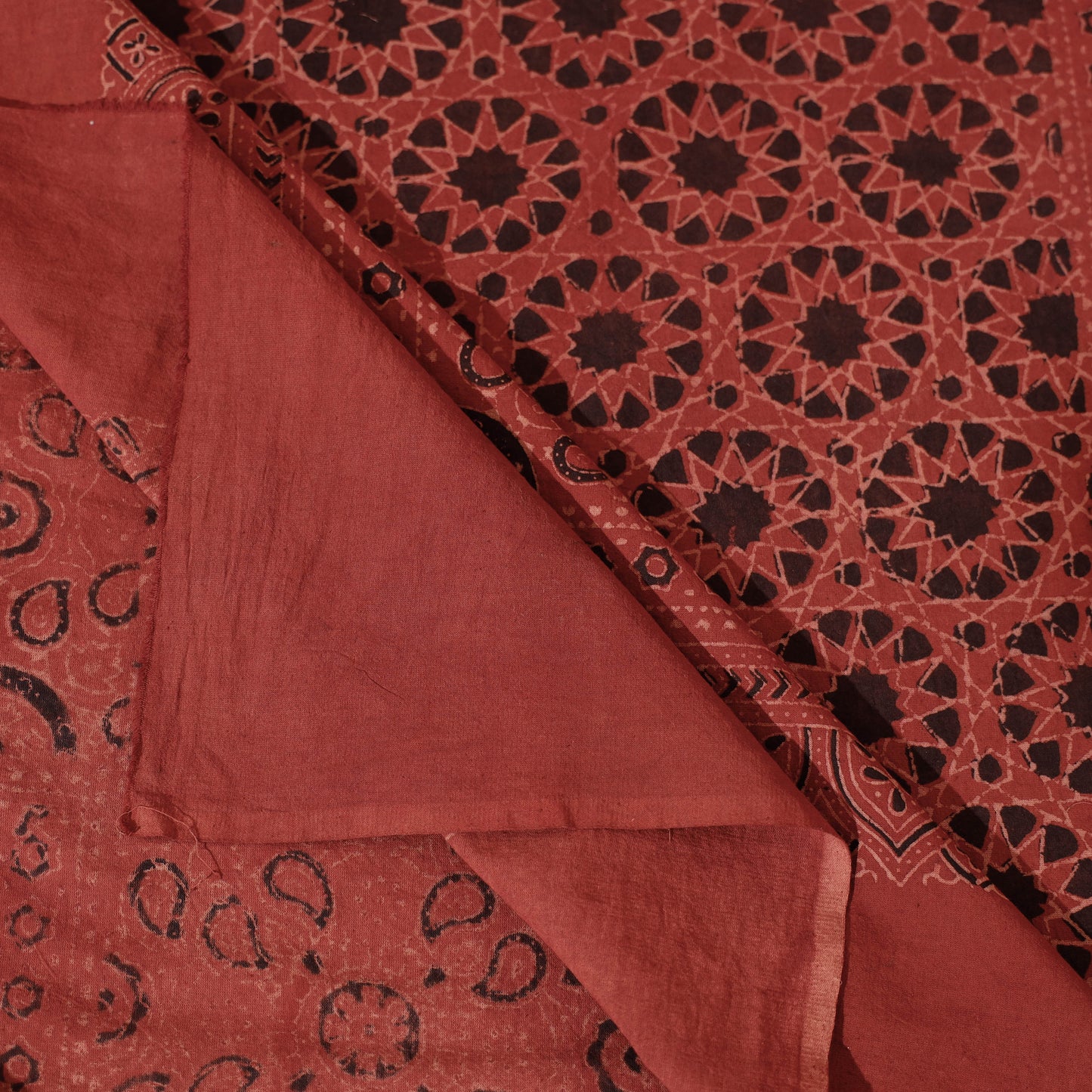 Red - Ajrakh Block Printed Cotton Single Bed Cover (90 x 60 in)