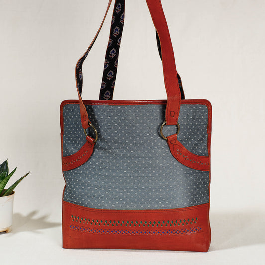 Grey - Handcrafted Mashru Silk Leather Shoulder Bag
