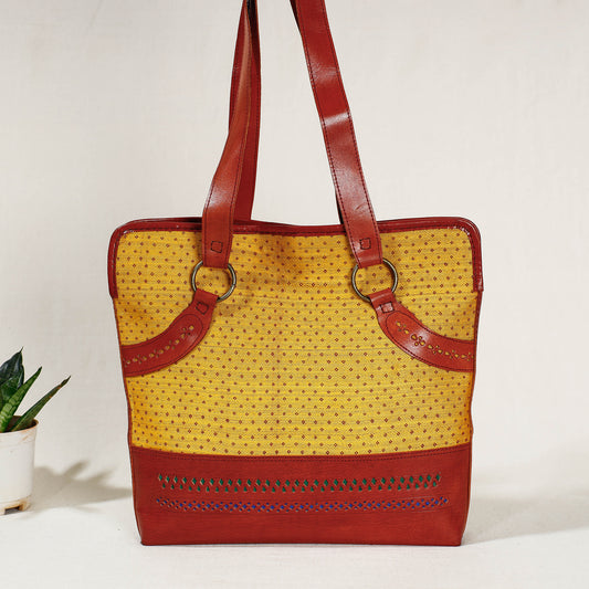 Yellow - Handcrafted Mashru Silk Leather Shoulder Bag