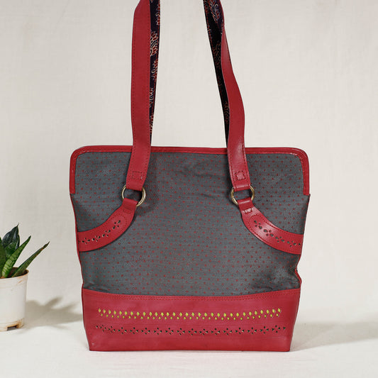Grey - Handcrafted Mashru Silk Leather Shoulder Bag