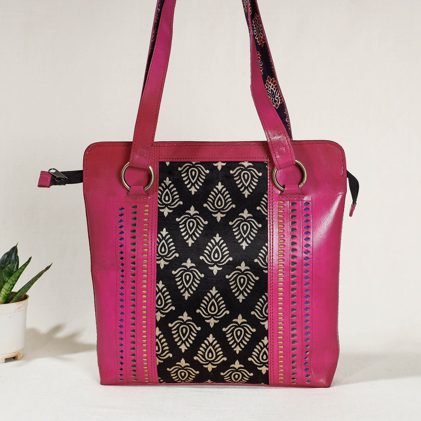 Pink - Handcrafted Kutch Jat  Embroidery Leather Shoulder Bag