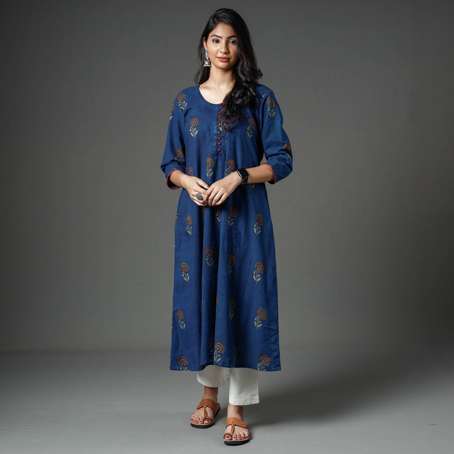 Blue - Akola Block Printed Cotton Long Kurta